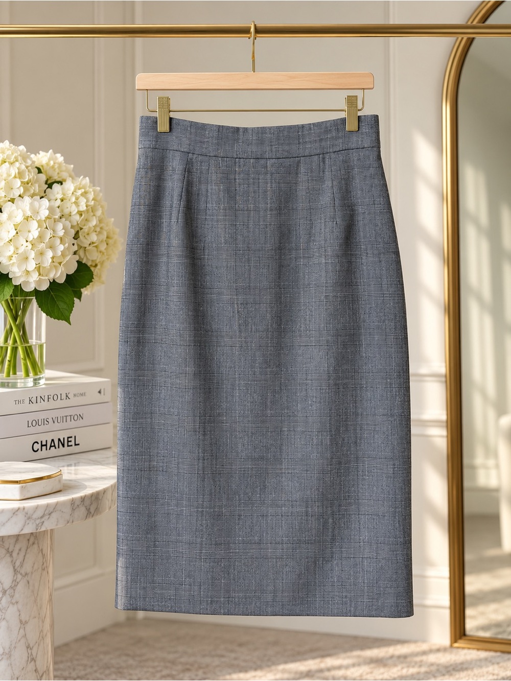 NWT Dolce & Gabbana Gray Plaid Virgin Wool Pencil Skirt Size 4